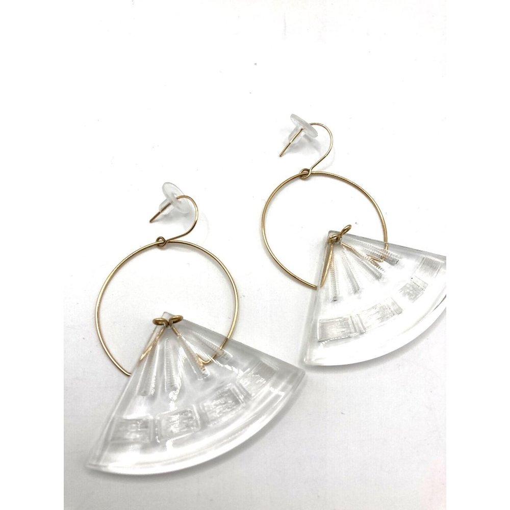 Unique Modern‎ Earrings Drop Dangle Clear Acrylic Textured Triangle 2.5"